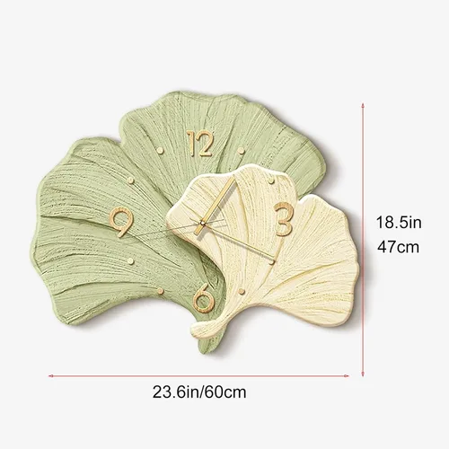 Vista 2 de Decorative Wall Clocks for Living Room, Large Wall Clock, 3D Wall Art Kitchen Clock, Ginkgo Leaf Sculpture for Bedroom Office(Green,Large)