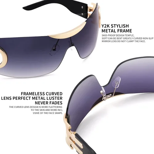 Vista 4 de Sunglasses For Women Men Fashion Shield Rimless Wrap Around Sunglass Trendy Oversized Square Sun Glasses