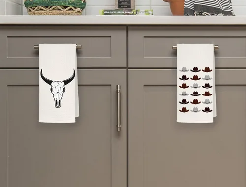 Vista 2 de QODUNG Juego de 4 toallas de mano de 16 x 24 pulgadas con diseño retro de howdy Western Cowboy Boots Hat Bull Skull Soft Towels de 16 x 24 pulgadas