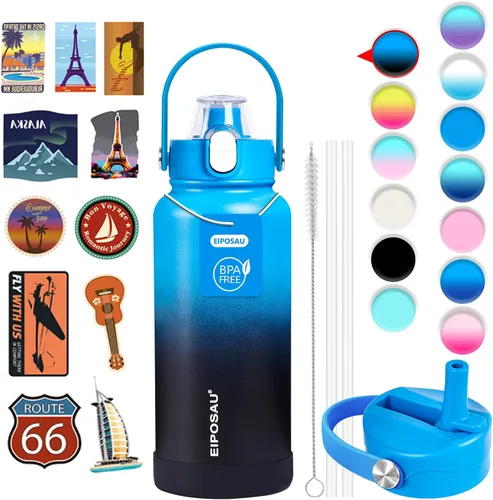 Vista 25 de Botella de agua aislada con tapa, bota y calcomanías, botella de acero inoxidable de 24 onzas, sin sudor, mantiene el frío las 24 horas, botella