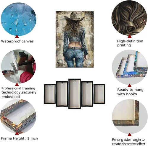 Vista 7 de Arte de pared de vaquero occidental Imágenes de mujeres vaquero Impresiones Póster de lienzo del suroeste Arte de decoración de pared occidental