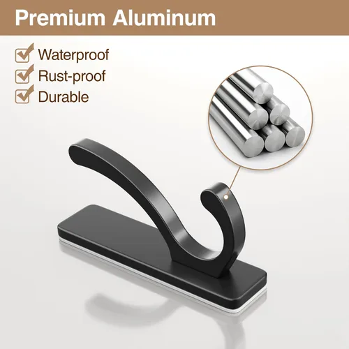Vista 4 de pickpiff Ganchos adhesivos de pared para toallas, gancho adhesivo resistente (13 libras), colgador para puerta, baño, dormitorio, armario, para Negro