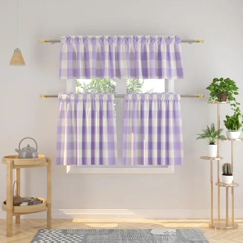 Vista 142 de Cenefas de cortina para ventana de 16 pulgadas de largo, 2 paneles de cuadros búfalo, cortinas pequeñas con bolsillo para barra, estilo clásico