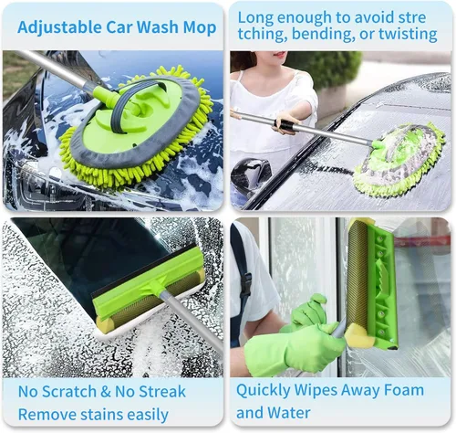 Vista 7 de Ultimate RV/Truck - Kit de cepillo de lavado de 68 pulgadas con poste de aluminio ajustable con manguera de flujo, cerdas suaves con escobilla