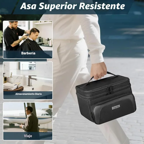 Vista 6 de CURMIO Estuche de transporte de viaje para cortapelos, suministros de peluquería de doble capa, bolsa de almacenamiento compatible