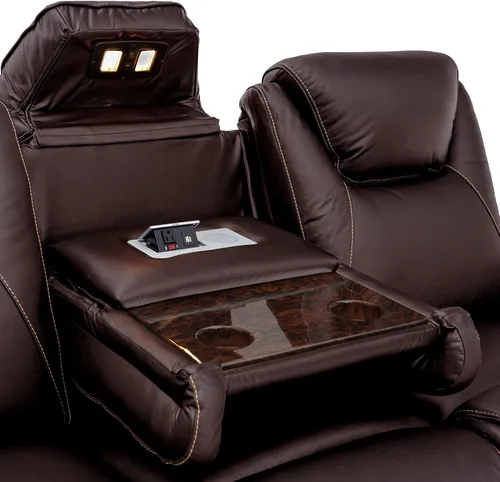 Vista 5 de Seatcraft Concerto Home Theater - Sofá marrón con mesa plegable