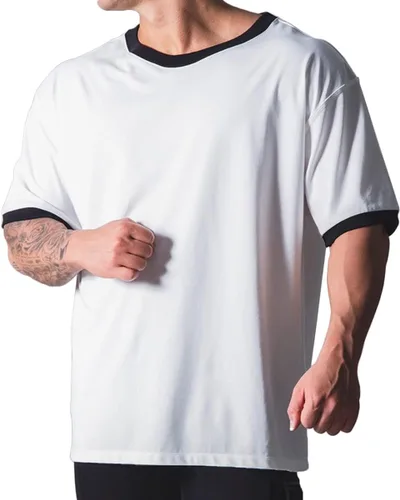 Vista 2 de Camisetas de entrenamiento de manga corta de gran tamaño, hipster, holgadas, para gimnasio, baloncesto, hip-hop, estilo callejero, camisetas
