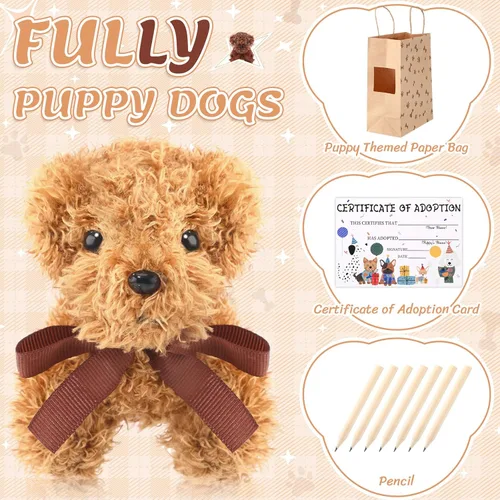 Vista 2 de HyDren Juego de 96 piezas de juguetes de peluche pequeños para perros de 4.7 pulgadas, bolsas de papel de peluche pequeños, tarjetas de adopción