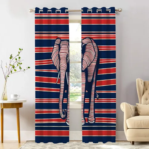 Vista 46 de Shrahala Cortinas republicanas de elefante americano para ventanas de cocina, paneles de cortina de ventana de poliéster multicapa con rayas rojas