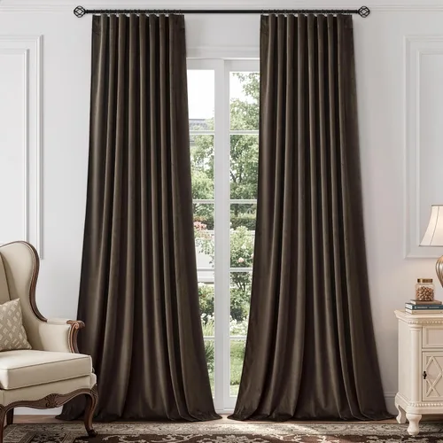 Vista 41 de ANRODUO Cortinas de terciopelo beige de 45 pulgadas de largo, opacas con aislamiento térmico insonorizado, cortinas de privacidad para oscurecer