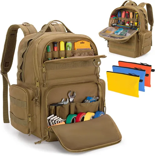 Vista 9 de Mochila de herramientas Rexmica para hombres con 3 bolsas de herramientas, bolsa organizadora de almacenamiento de herramientas resistente