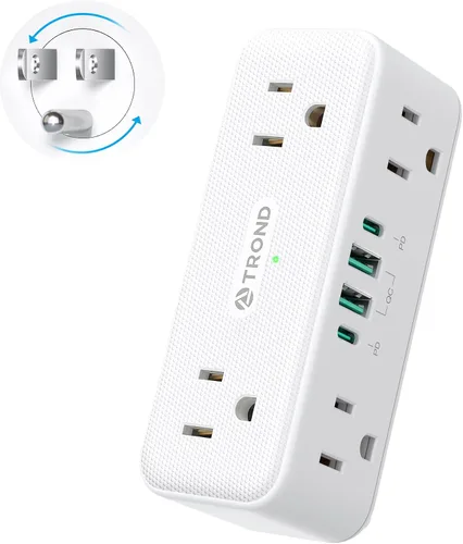 Vista 10 de TROND Extensor de toma de corriente con enchufe giratorio 360, divisor de enchufe de 3 vías con 6 enchufes a tierra, protector de sobretensiones