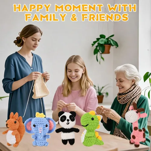 Vista 5 de Alutaba Kit de ganchillo de 6 piezas para principiantes, kits de animales de ganchillo para adultos con tutoriales de videos paso a paso, kit