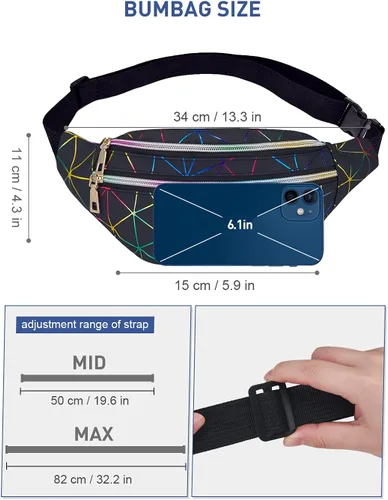 Vista 5 de Livacasa - Cangurera holográfica linda, brillante e impermeable para mujer, cangurera para viajes, fiestas, festivales, correr y senderismo)