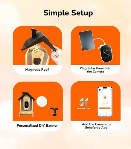Vista 5 de SensForge Cámara inteligente de alimentador de pájaros AI, vista en vivo HD de 2.5 K, alimentador de madera para exteriores alimentado por energía