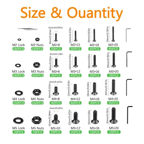 Vista 2 de 1715Pcs M2 M3 M4 M5 Screw Kit - 3D Printer Mini Screw, Allen Head/Flat Head/Countersunk Bolt/Screws, Metric Bolts Assortment, Black Nuts and Bolts
