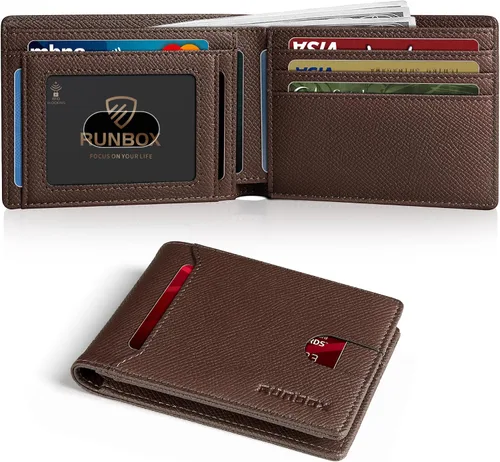 Vista 19 de RUNBOX Cartera delgada para hombre, 11 ranuras para tarjetas de crédito, de cuero, con bloqueo RFID, pequeña, delgada, plegable, minimalista 0 negro