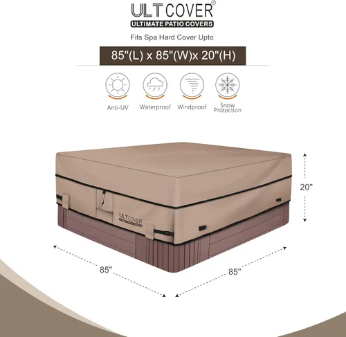 Vista 2 de Ultcover Cubierta cuadrada de poliéster 600D, impermeable, para bañera de hidromasaje de exterior, 85 x 85 pulgadas