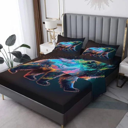 Vista 34 de Juego de sábanas de tamaño individual, sábanas de oso – Sábanas y fundas de almohada de microfibra de 3 piezas, juego de sábanas con patrones de Aa