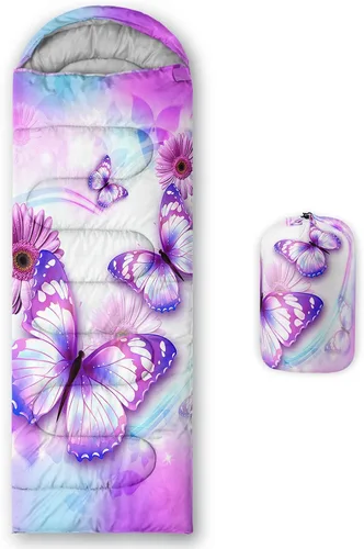 Vista 42 de QOOMO Saco de dormir para camping, 3 estaciones, clima cálido y fresco, ligero, saco de dormir impermeable para adultos y niños, viajes y al aire