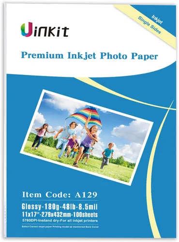 Vista 2 de Uinkit 100 hojas de papel fotográfico brillante 11x17 solo lado+100 hojas de laminación 3mil hojas 11.5x17.5inche bolsas de laminación Producto