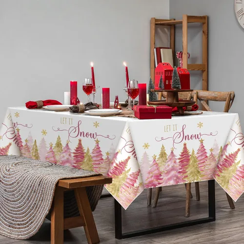 Vista 5 de Peryiter Mantel navideño rectangular de 60 x 84 pulgadas, mantel de Navidad de poliéster lavable para vacaciones de invierno, casa de campo