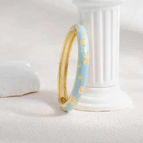 Vista 2 de Pulsera de flores vintage Chinoiserie Cloisonne para verano, elegante, vibrante, joyería étnica, regalos para mujeres, mejor amiga, mamá, hermana