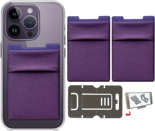 Vista 24 de Cartera para tarjetas de teléfono con bloqueo RFID, doble bolsillo seguro, ultradelgada, autoadhesiva, funda para tarjetas de crédito, calcomanía