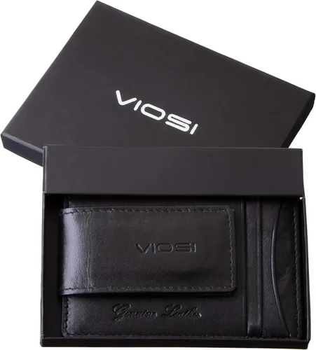 Vista 5 de Billetera con clip magnético con bolsa frontal de cuero de hombre, Viosi RFID, Negro