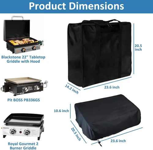 Vista 2 de Bolsa de transporte y cubierta para parrilla de mesa Blackstone de 22 pulgadas con capucha, para Pit BOSS PB336GS Camp Chef, para parrillas Royal
