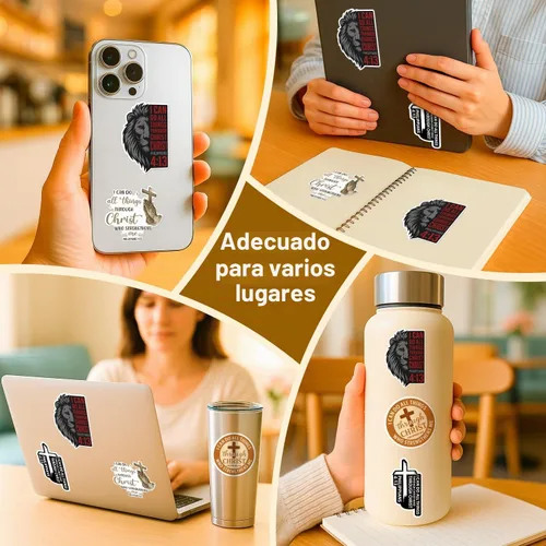 Vista 5 de (4 piezas) Calcomanías cristianas – Calcomanías de vinilo impermeables con versículo de la Biblia para laptop, botella de agua, automóvil