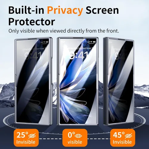 Vista 2 de Funda de piel de lujo para Z Fold 6 con protector de pantalla de privacidad [protección de bisagra], [compatible con Magsafe], protección de cámara