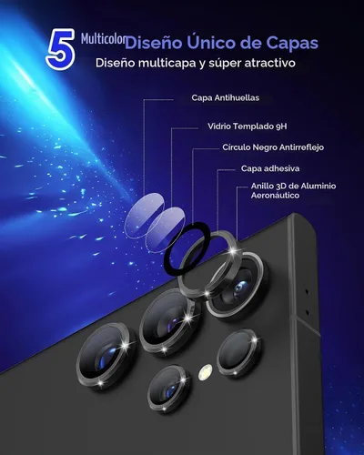 Vista 3 de Para Galaxy S24 Ultra Protector de lente de cámara Anillo de aleación de aluminio individual 9H Vidrio templado Accesorios decorativos Cubierta