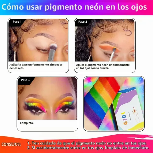 Vista 6 de Polvo de pigmento de neón, 12 colores fluorescentes del arco iris, arte de uñas 3D, maquillaje de Halloween
