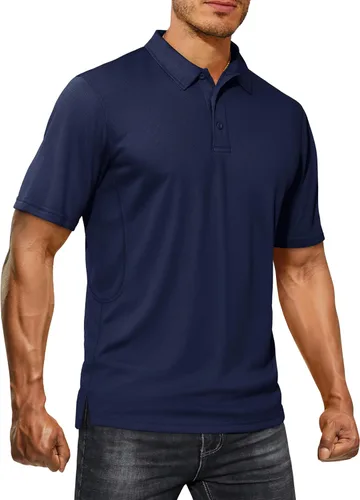 Vista 2 de CRYSULLY Camisas polo de manga corta para hombre, secado rápido, tácticas, con cuello, camisa de golf de piqué