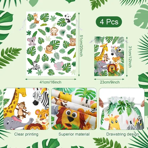 Vista 2 de 4 bolsas con cordón de safari de animales, regalos de selva, regalos de fiesta, bolsas de golosinas para baby shower, revelación de género