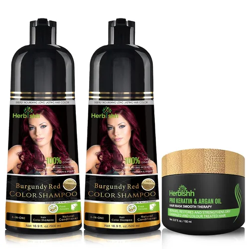 Vista 8 de Paquete combinado – 2 unidades de champú de color de cabello Herbishh + 1 máscara de cabello intenso de argán – Tinte para cabello gris de larga