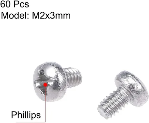 Vista 2 de uxcell Tornillos de máquina M2x3mm Pan Phillips Tornillo de cabeza cruzada 304 pernos de sujeción de acero inoxidable 60 piezas