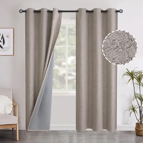 Vista 92 de YoungsTex - Cortinas opacas de lino para dormitorio, oscurecimiento de la habitación, cortinas con textura de lino, paneles con aislamiento térmico