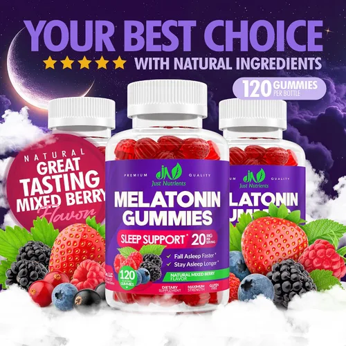 Vista 4 de Gomitas de melatonina de 20 mg (120 unidades) – Soporte para dormir de máxima fuerza para adultos con 10 mg de melatonina por gomita – Sin gluten