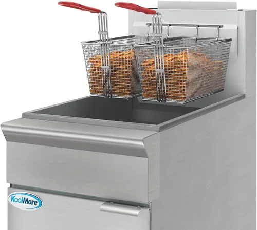 Vista 3 de KoolMore Freidora comercial de propano líquido de pie de 40 libras con 90,000 BTU en acero inoxidable, certificación ETL (KM-FDF40-LP)