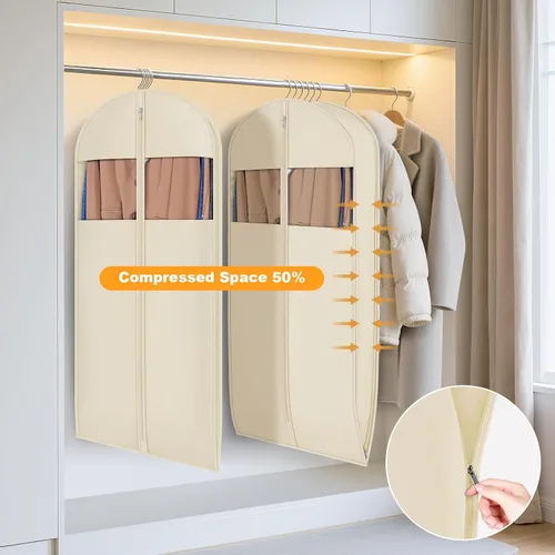 Vista 3 de Syeeiex Bolsa de compresión para colgar y ahorrar espacio, 54 pulgadas Beige
