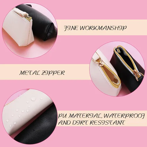 Vista 5 de cobee Estuche de cuero para lápices, 2 piezas, bonita bolsa para lápices, bolsa pequeña para bolígrafos, bolsa de papelería estética con cremallera