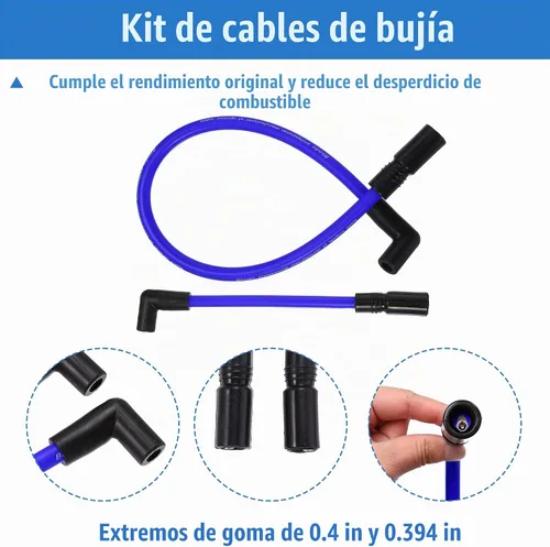 Vista 5 de Motoforti Kit de 2 piezas de cables de bujía de 10.4mm y 10mm DYNA-409BL azul de silicona para Harley Davidson Big Twin FXD Dyna 2000-2017