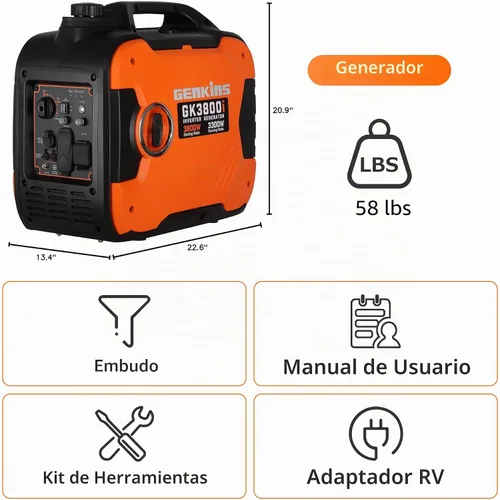 Vista 8 de Genkins Generador portátil de inversor de 3800 vatios ultra silencioso listo para RV, de emergencia, para respaldo en el hogar, recreación, etc. A