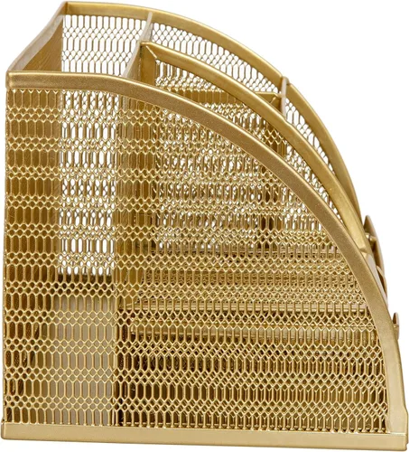 Vista 10 de Martha Stewart Ryder - Organizador de escritorio pequeño de metal de malla dorada para accesorios de oficina, cuadernos, soporte para bolígrafos