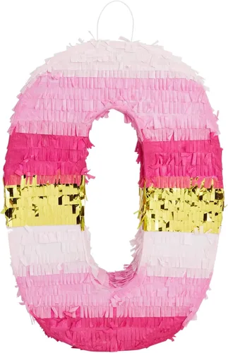 Vista 3 de BLUE PANDA Pinata Número Cero - Oro y Rosa para Niña de 10 Años - Rellenable con Dulces y Confeti para Fiesta de 10 Cumpleaños - Construcción