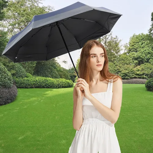 Vista 6 de Paraguas de viaje compacto plegable, paraguas pequeño para lluvia y sol, sombrilla con protección UV, bloqueador UV, 8 varillas resistente al