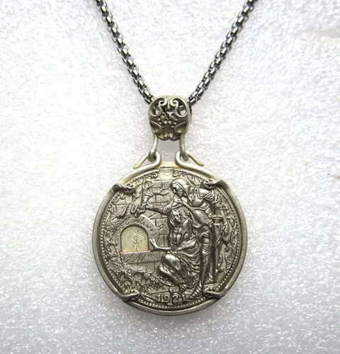 Vista 5 de suiwoyou Mecanismo móvil adornos colgante 1921 Morgan Hobo moneda collar colgante jooact suéter cadena latón calavera colgante