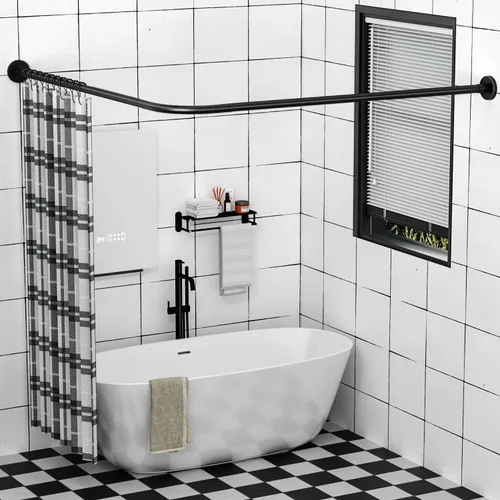 Vista 12 de Barra extensible de cortina de ducha en esquina de bañera en forma de L de acero inoxidable 304, instalación sin taladro, para baño, tienda de ropa